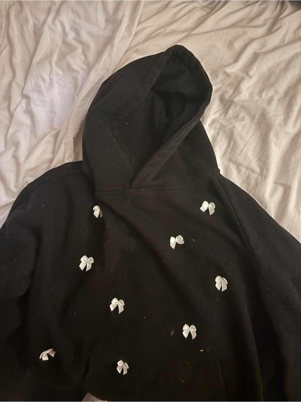 Arden B Black Hoodie Sweater with White Bow Accents
